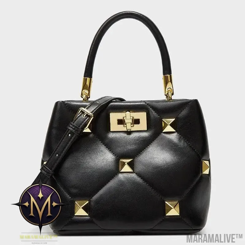Rivet Texture Diamond Bucket Bag One Shoulder Crossbody