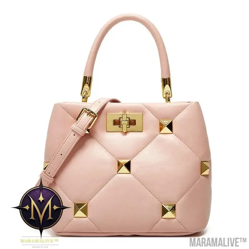 Rivet Texture Diamond Bucket Bag One Shoulder Crossbody
