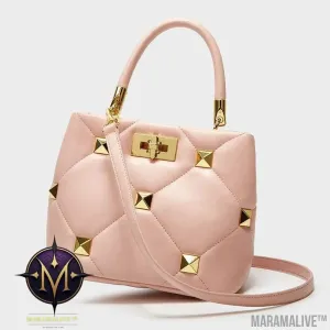 Rivet Texture Diamond Bucket Bag One Shoulder Crossbody