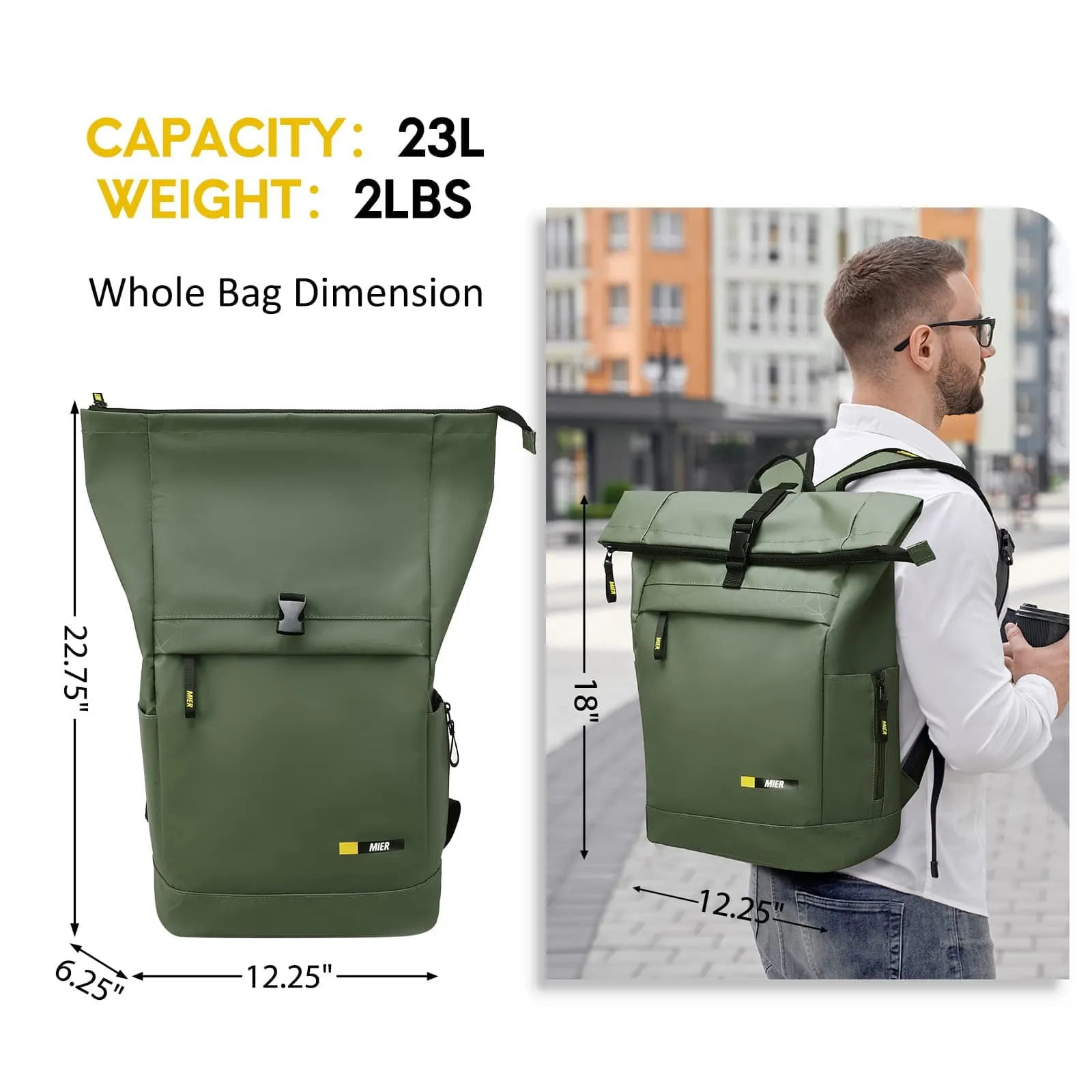 Roll-top Travel Backpack with Laptop Compartment