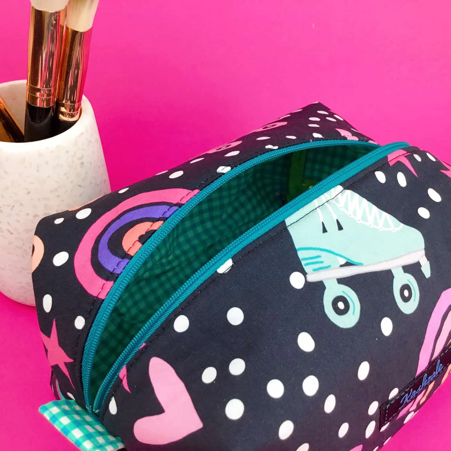 Roller Skating Rainbow Large Box Cosmetic Bag.