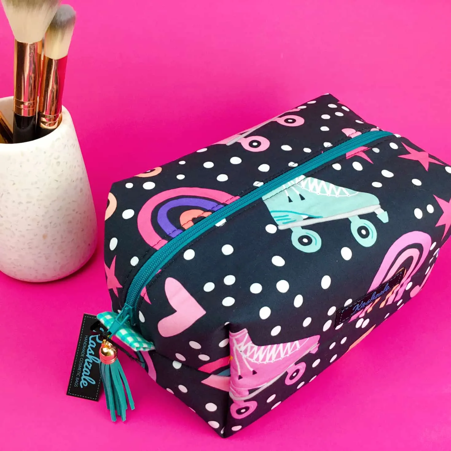 Roller Skating Rainbow Large Box Cosmetic Bag.