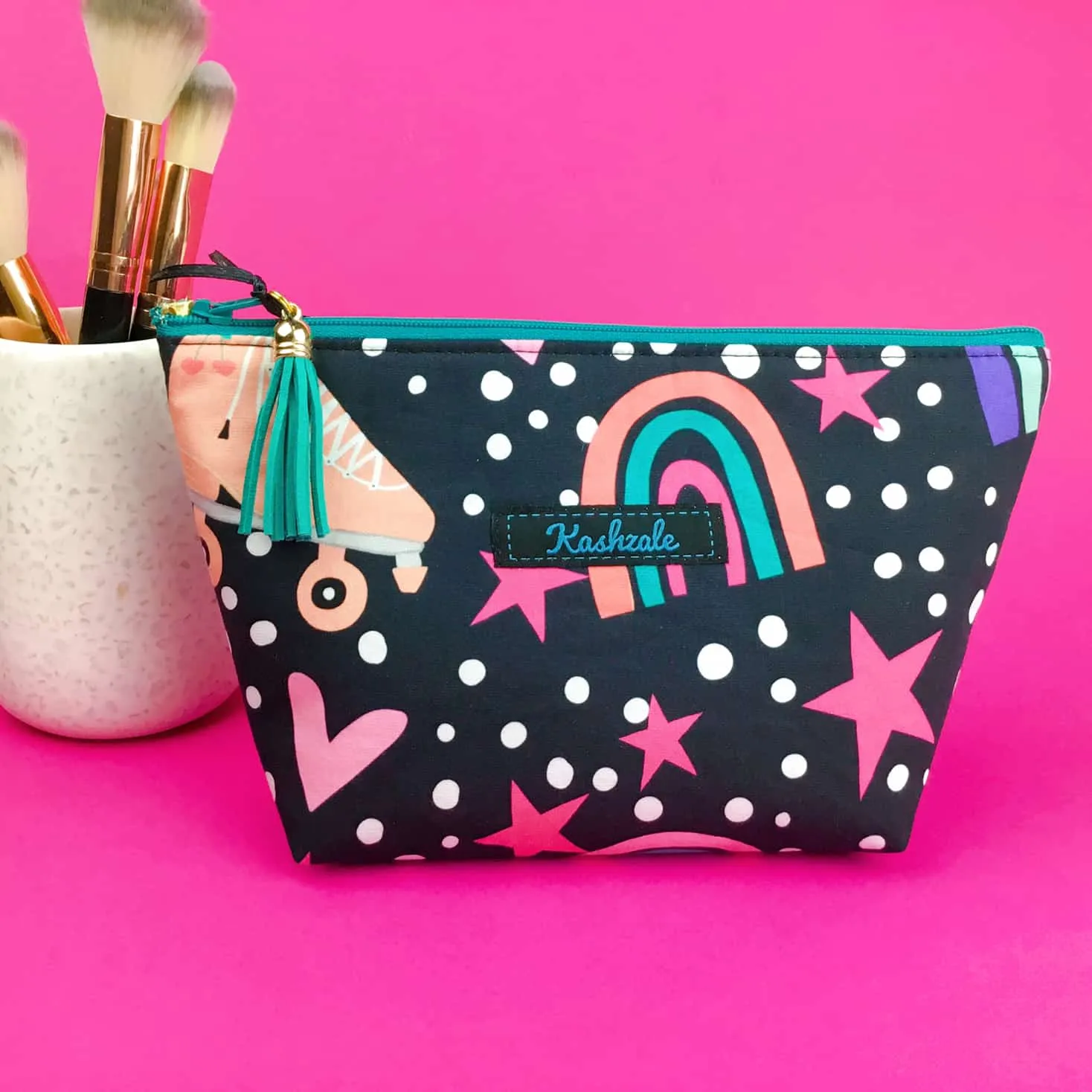 Roller Skating Rainbow Medium Cosmetic Bag.