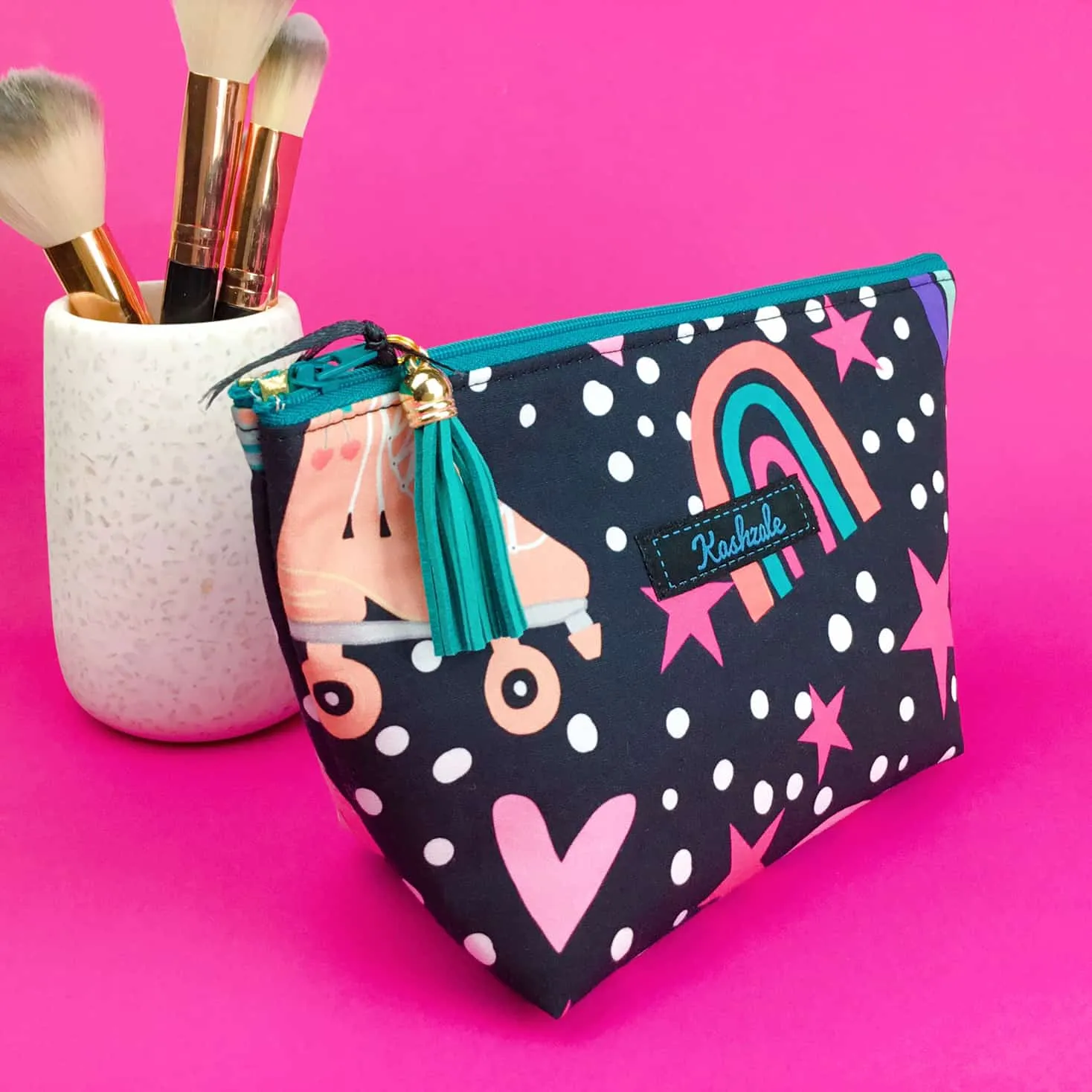 Roller Skating Rainbow Medium Cosmetic Bag.