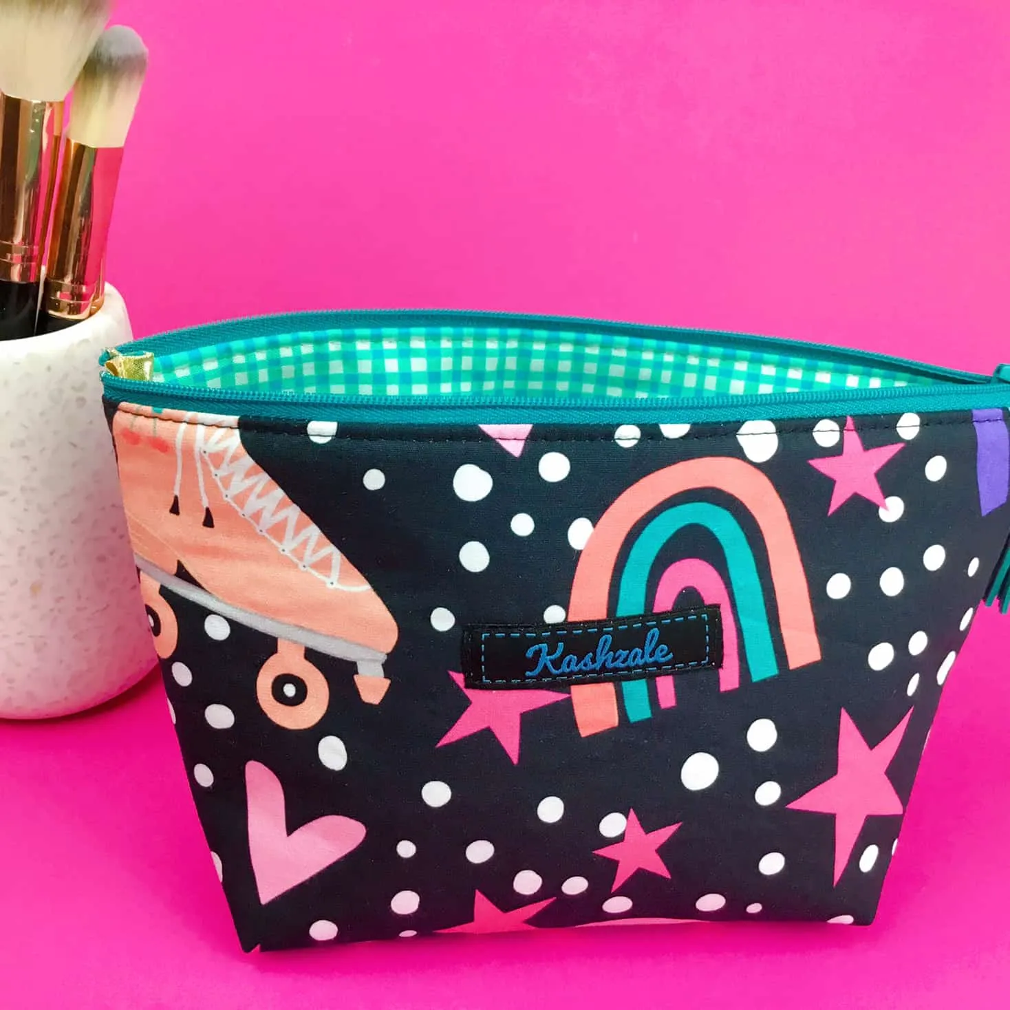 Roller Skating Rainbow Medium Cosmetic Bag.