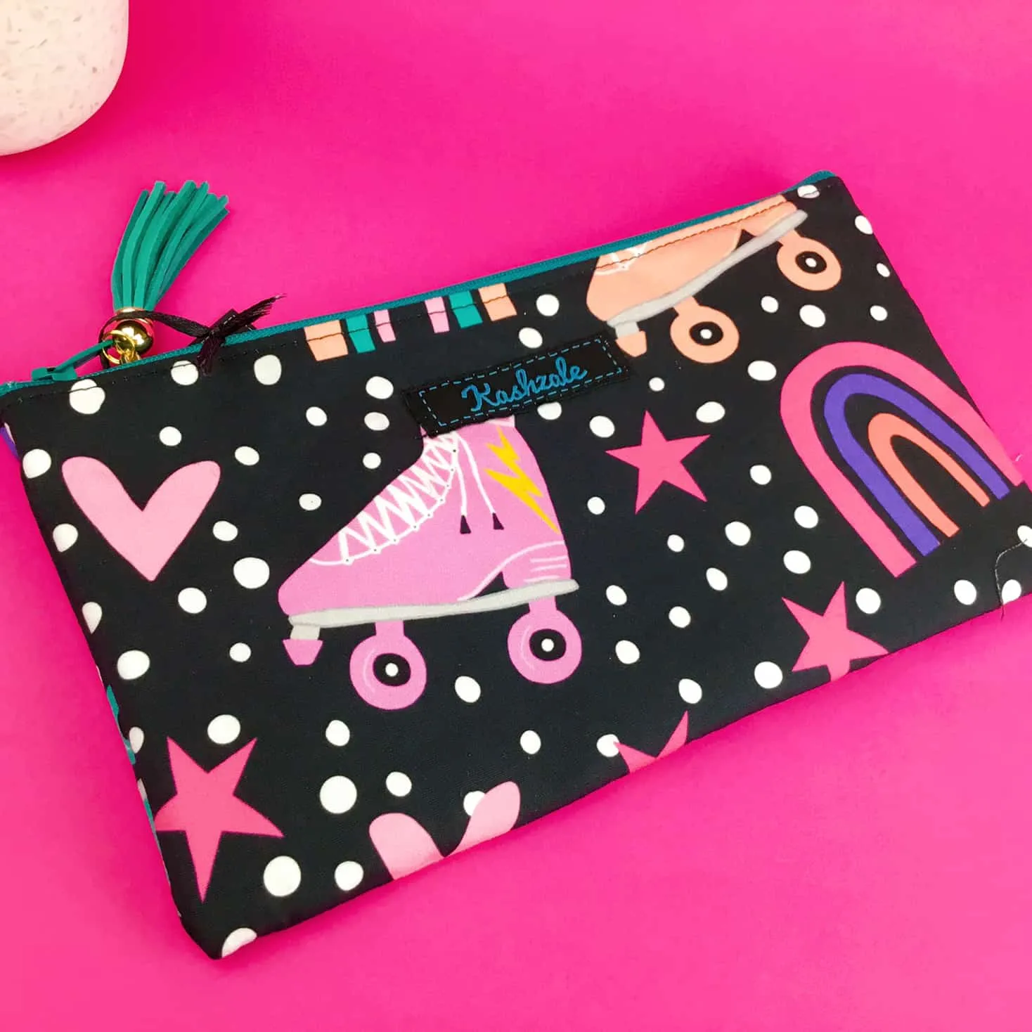 Roller Skating Rainbow Zipper Pouch, Travel Pouch.