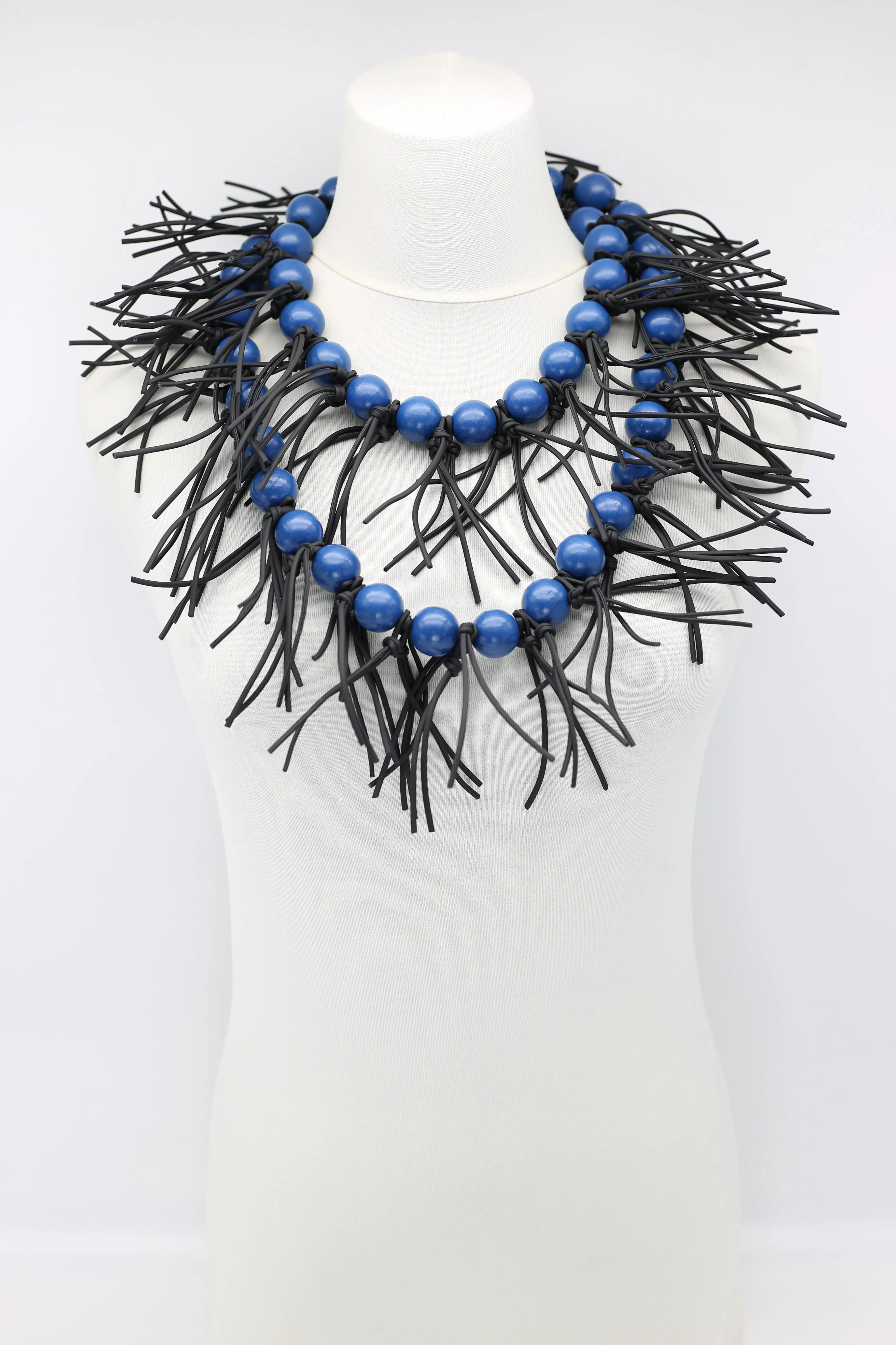 Round Beads & Leatherette Spikes Necklace