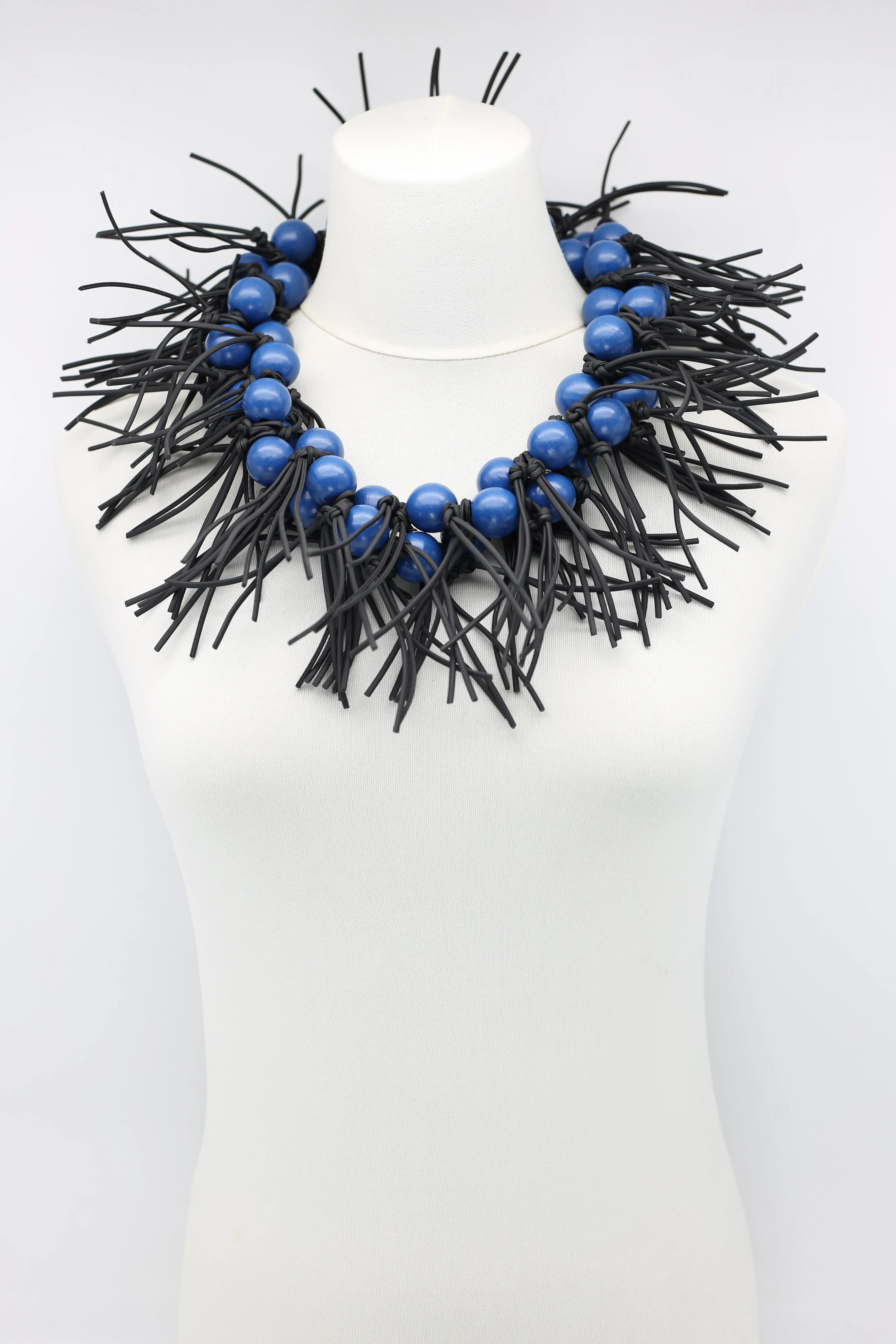 Round Beads & Leatherette Spikes Necklace