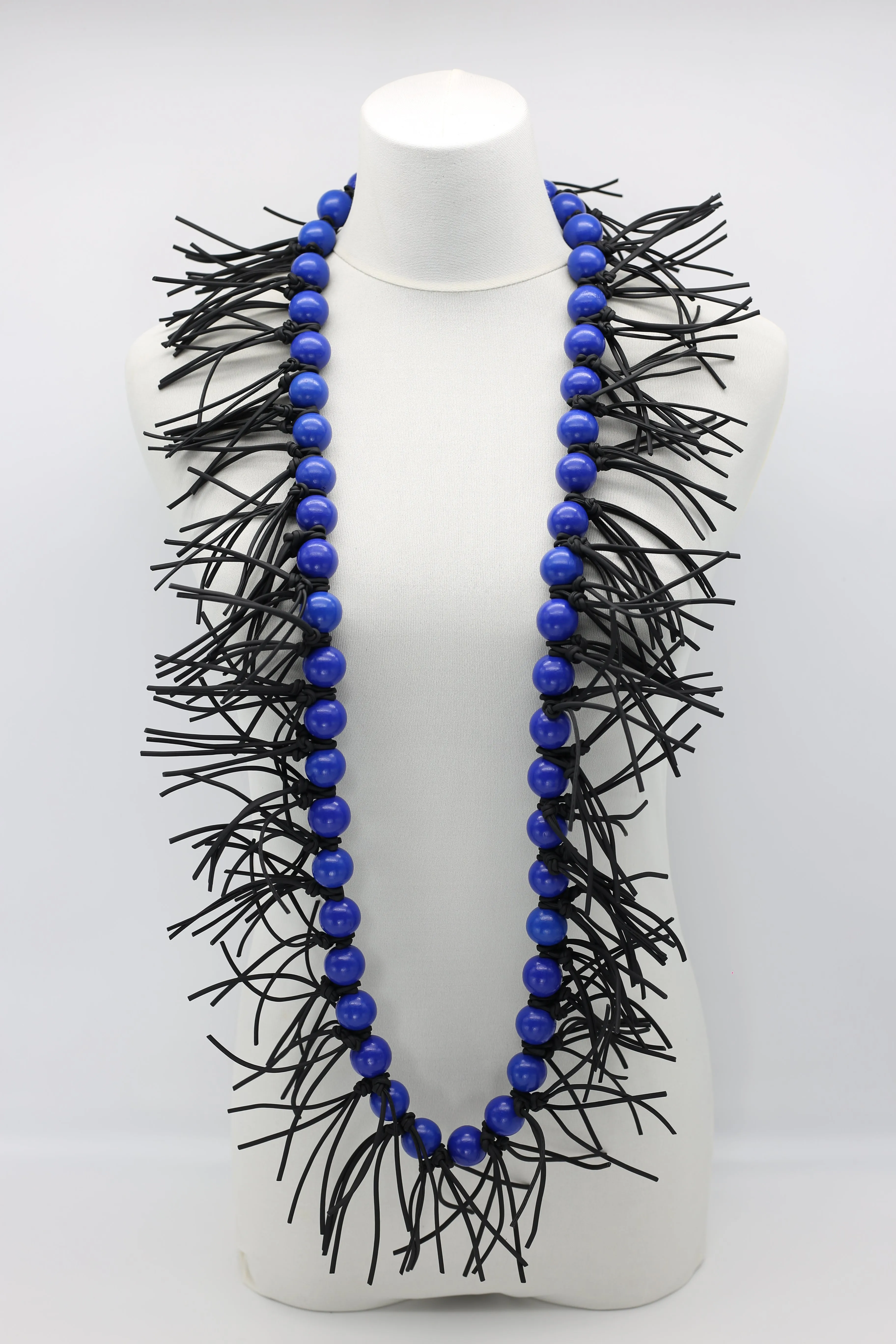 Round Beads & Leatherette Spikes Necklace