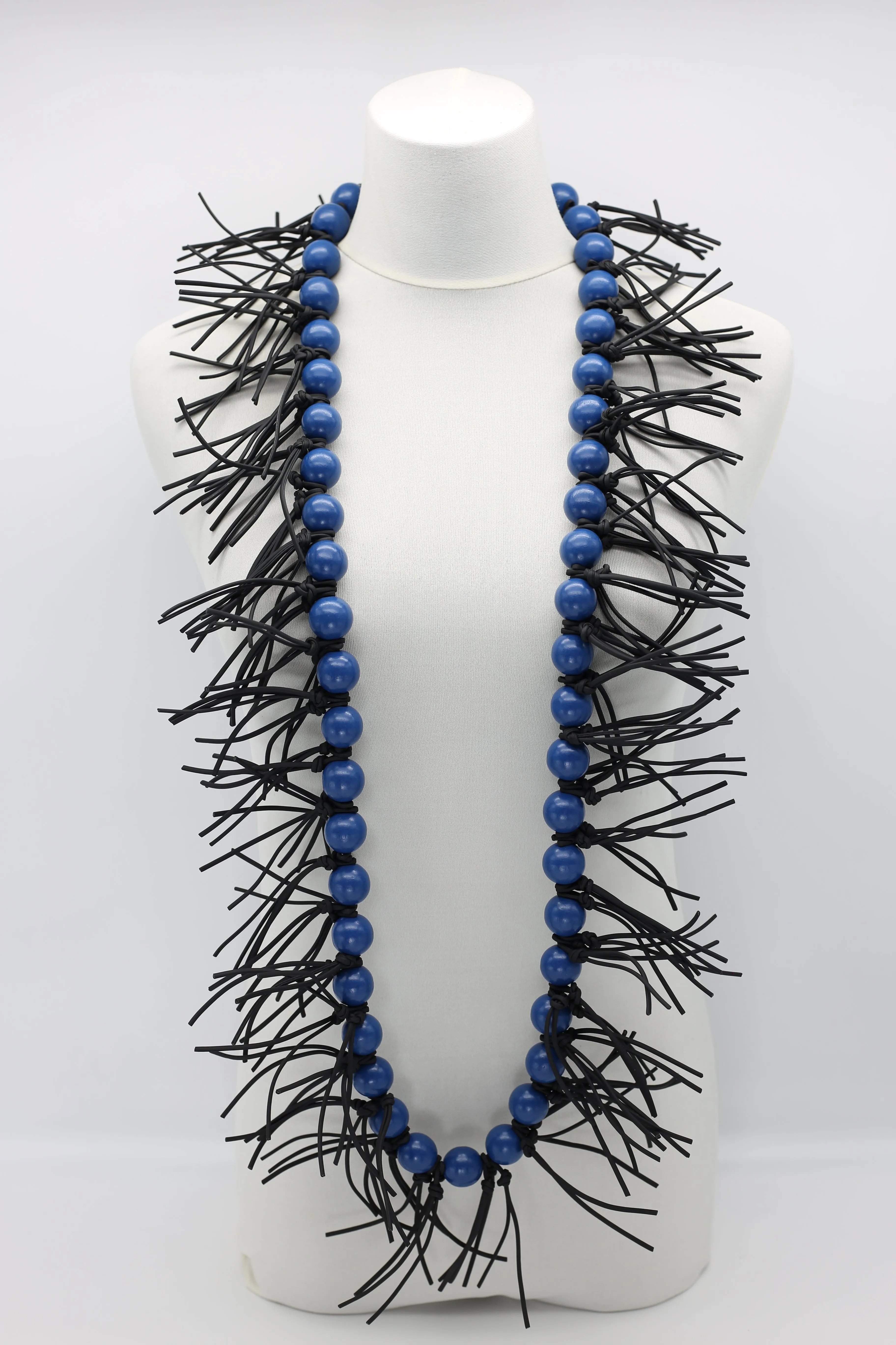 Round Beads & Leatherette Spikes Necklace