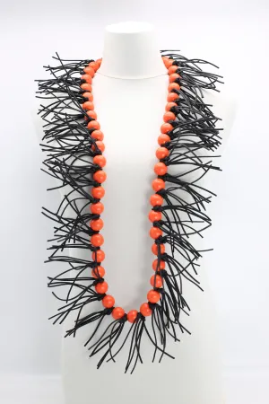 Round Beads & Leatherette Spikes Necklace
