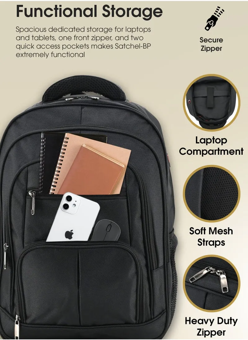 Royal Carry, RC-029 Laptop Backpack - Water-Resistant, Durable Polyester, 18 Inch, Laptop Compartment, Adjustable Strap, Front & Side Pockets, Black