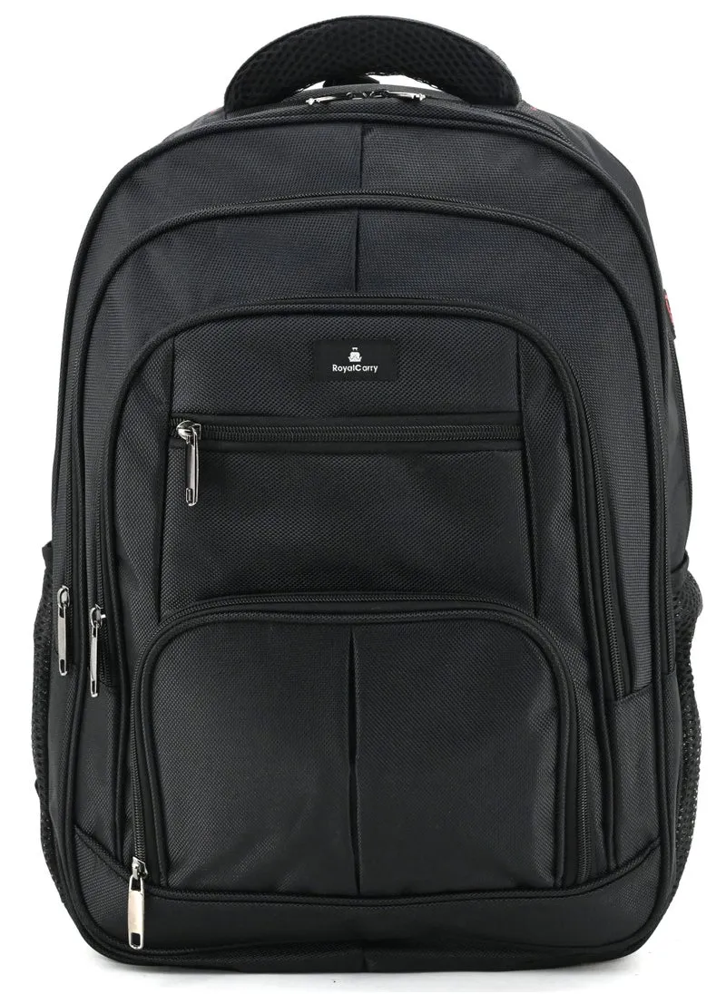 Royal Carry, RC-029 Laptop Backpack - Water-Resistant, Durable Polyester, 18 Inch, Laptop Compartment, Adjustable Strap, Front & Side Pockets, Black