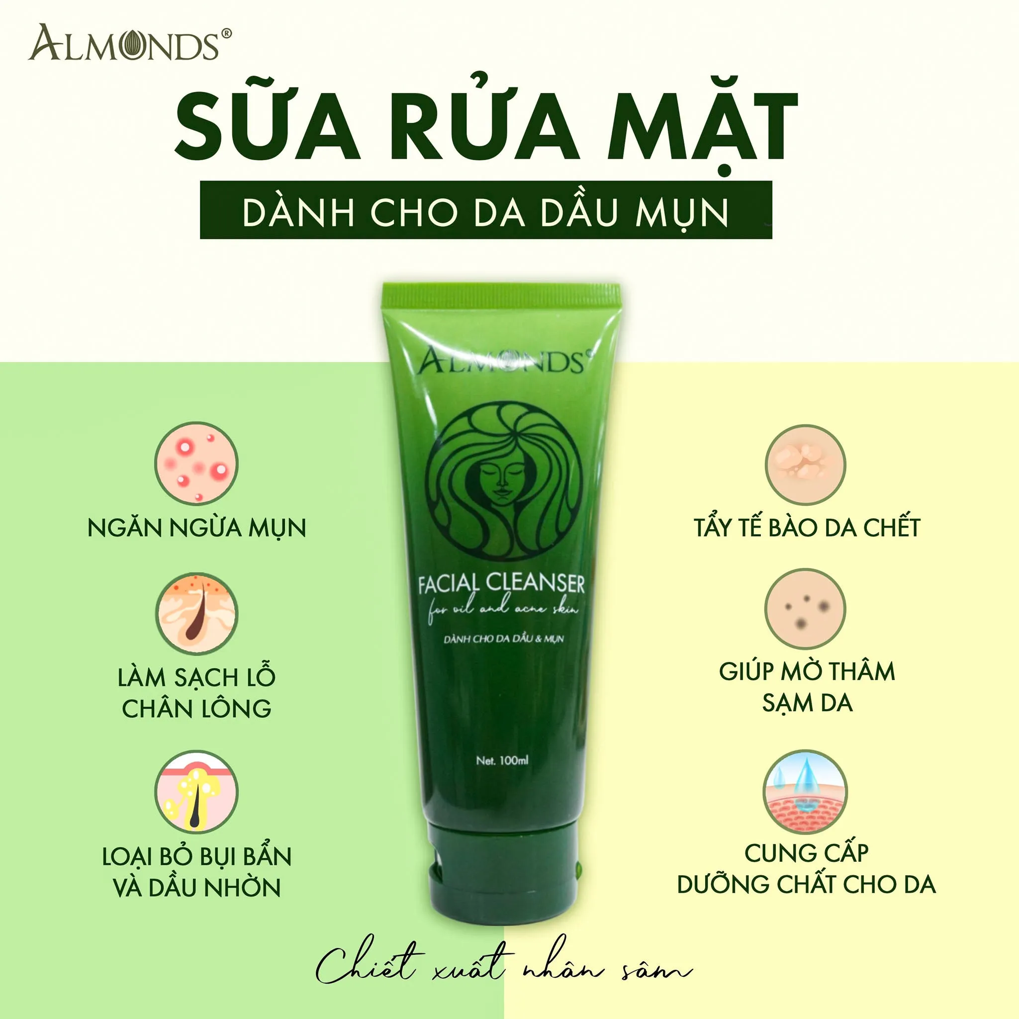 Sữa Rửa Mặt Almonds Facial Cleanser Cho Da Dầu Mụn 100ml