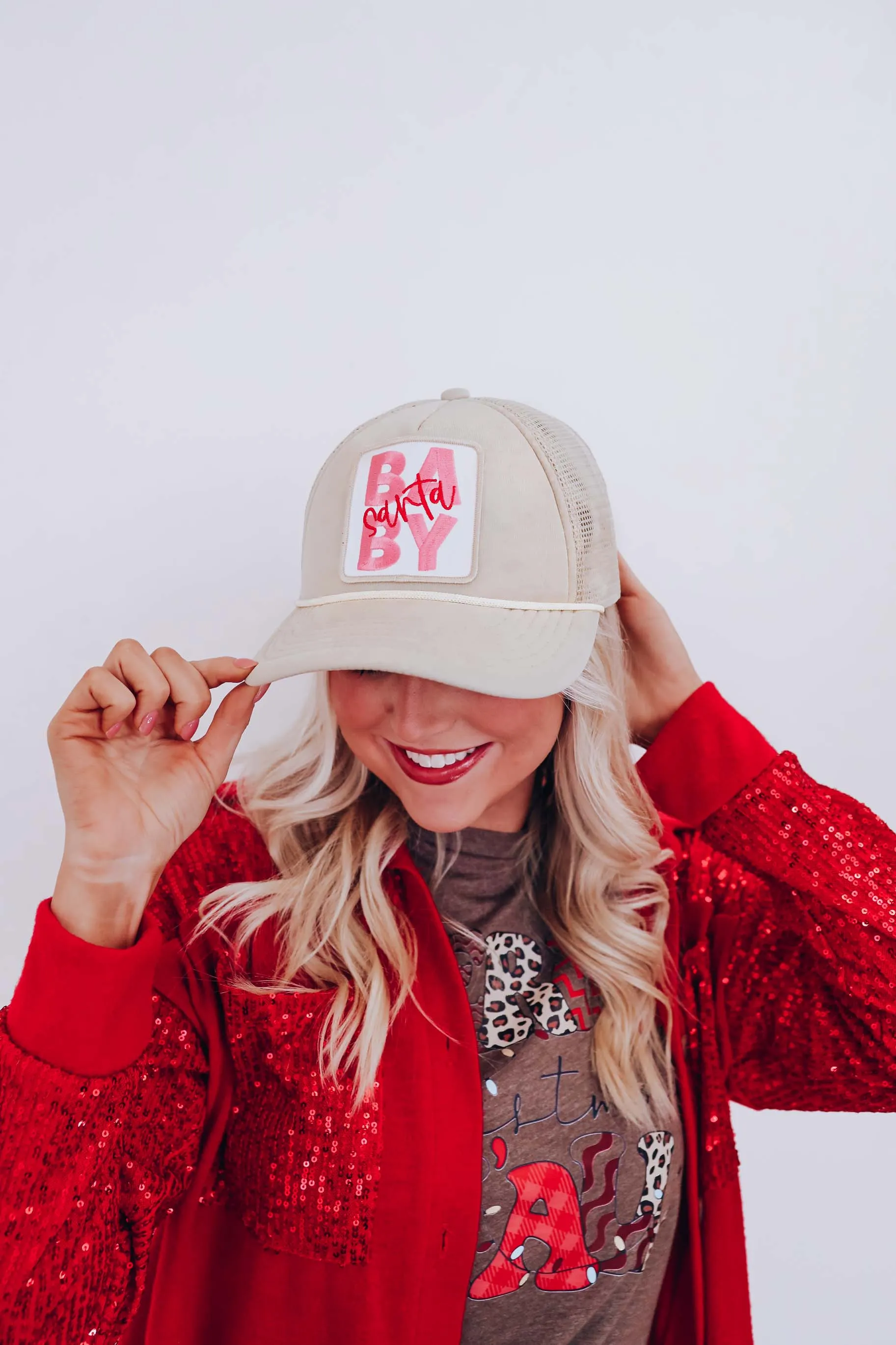 Santa Baby Patch Trucker Hat - Tan