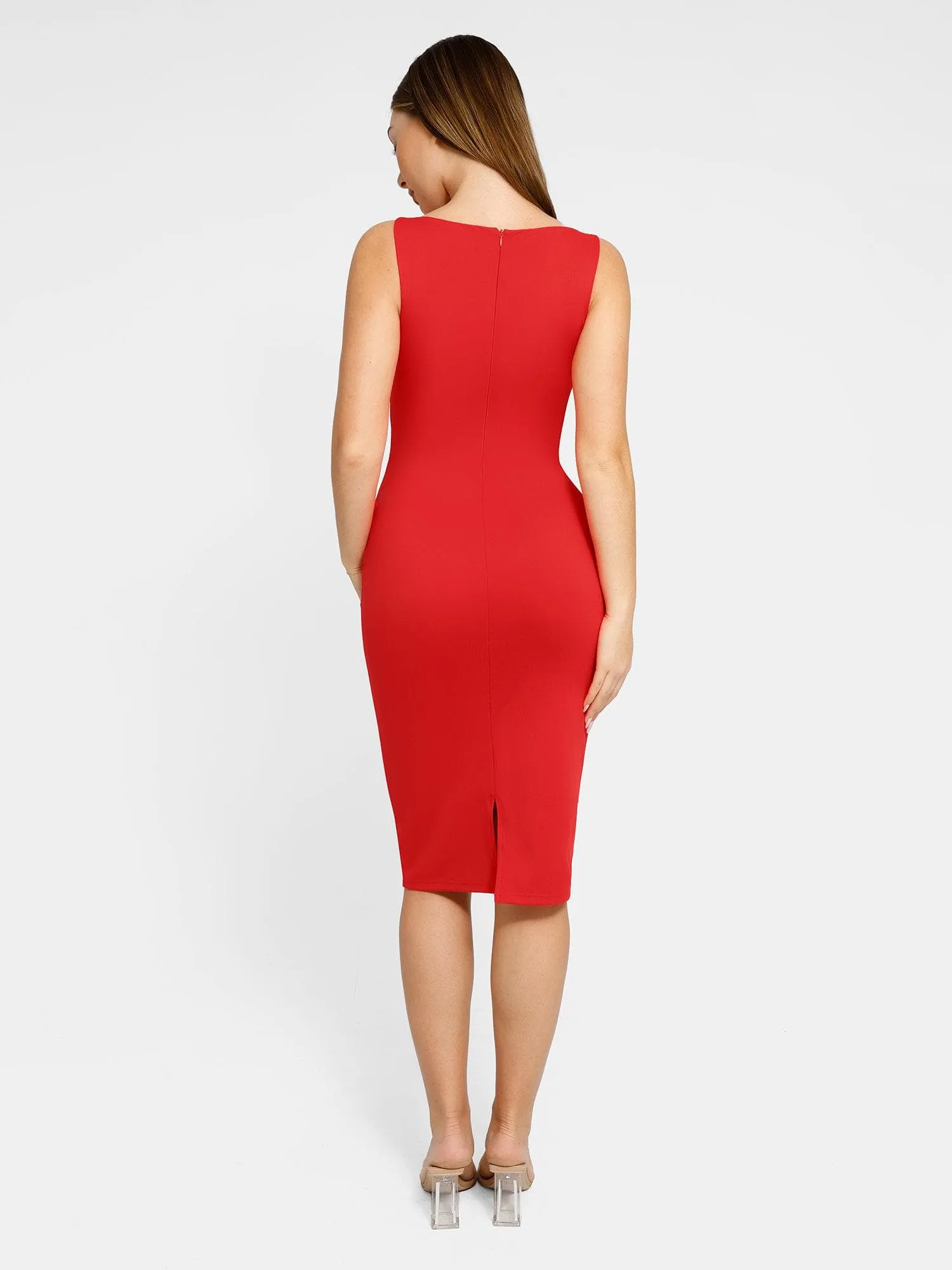 Shapewear Sleeveless Boatneck Sculpting Midi Work Dress