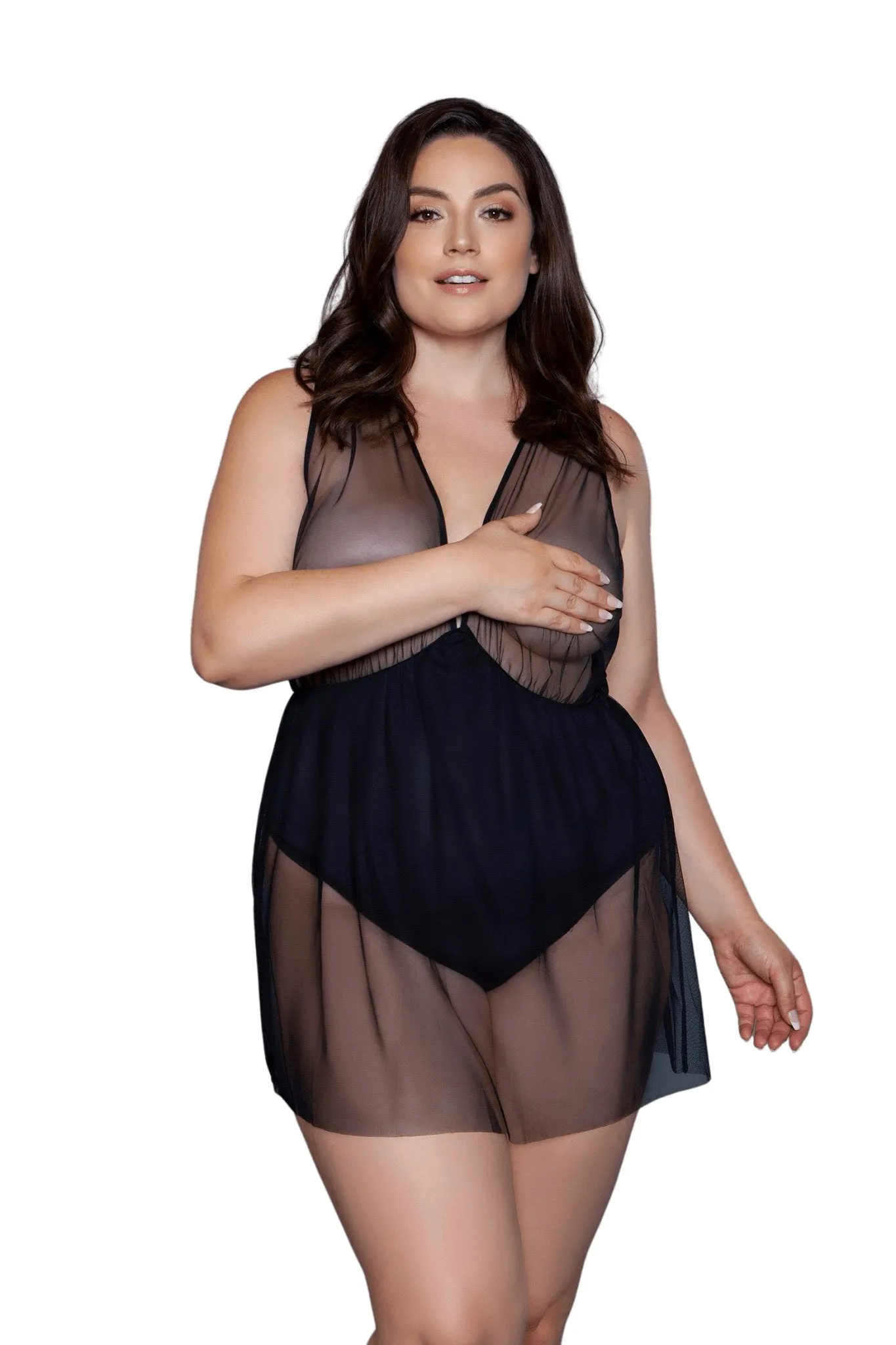 Sheer Mesh Babydoll with Bodysuit