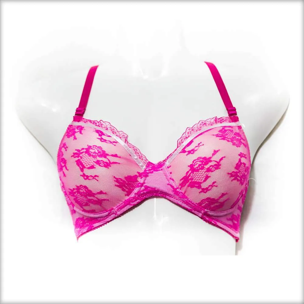 Shocking Pink Single Padded Net Underwired Bra
