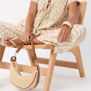 Sienna Crescent Paper Weave Handbag (Natural/Tan)