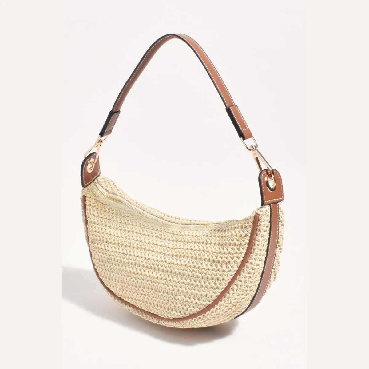 Sienna Crescent Paper Weave Handbag (Natural/Tan)
