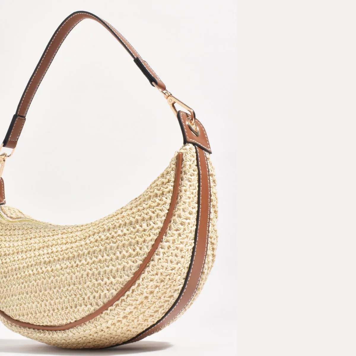 Sienna Crescent Paper Weave Handbag (Natural/Tan)