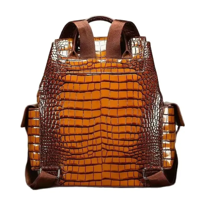 Sleek Croc Embossed Leather Backpack - Blue/Brown/Gray/Red - One Size