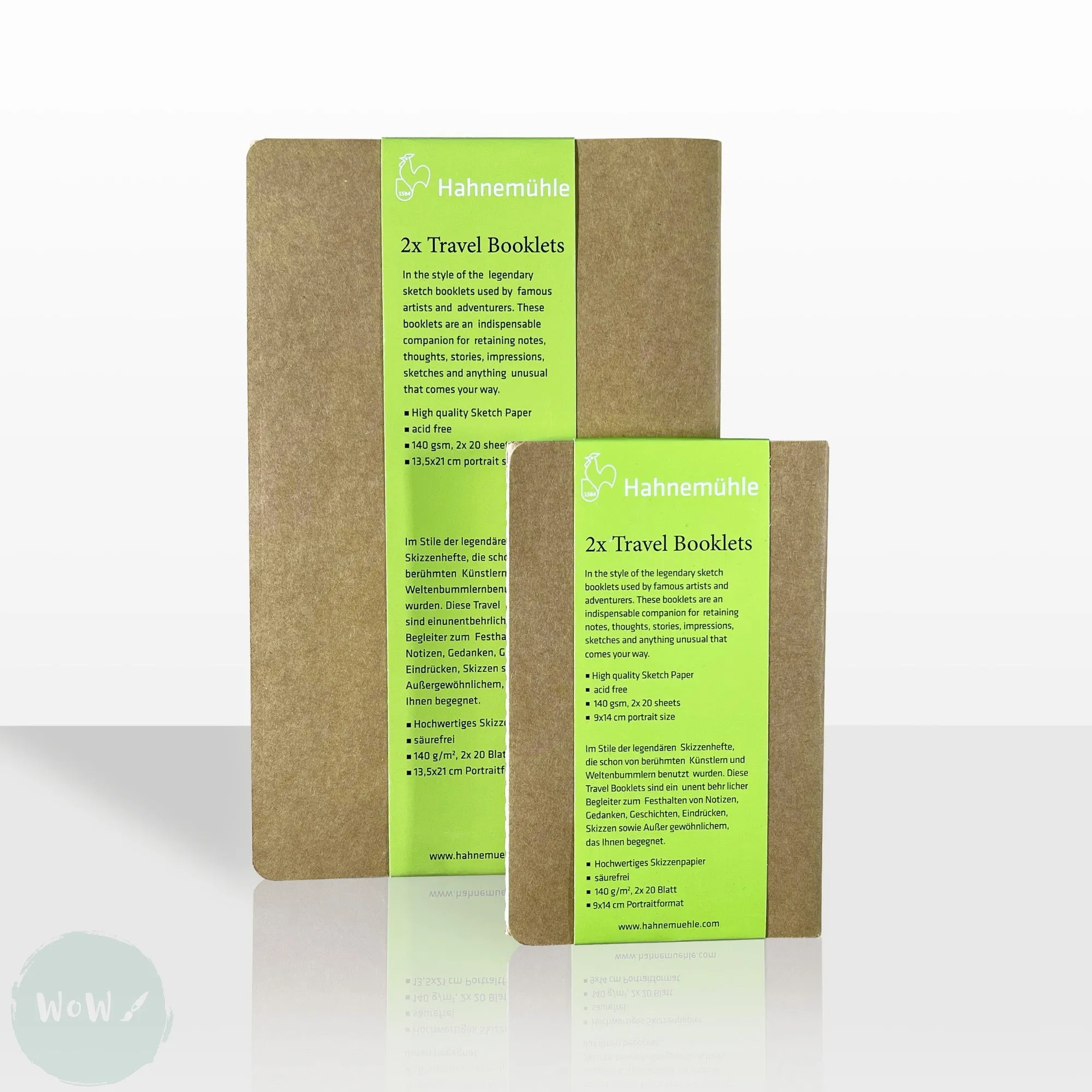 Softback Sketchbook - Hahnemuhle PACK OF 2 - Travel Booklets pads, 140 g/m² - 9 x 14 cm - Kraft Cover portrait