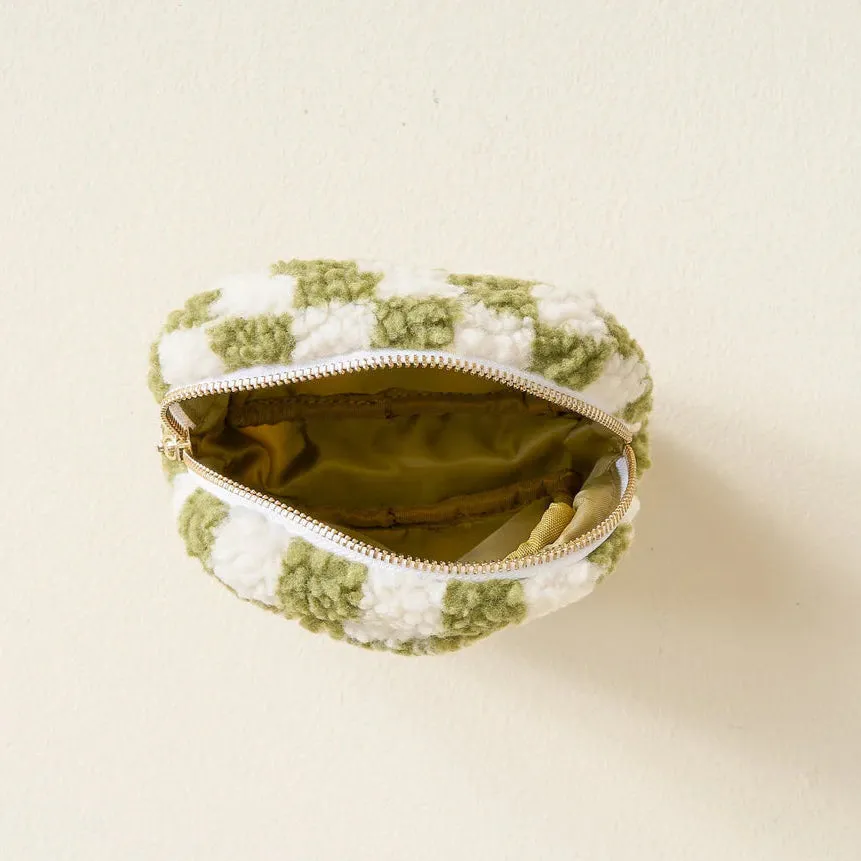 Square Teddy Zippered Pouch - Check Green