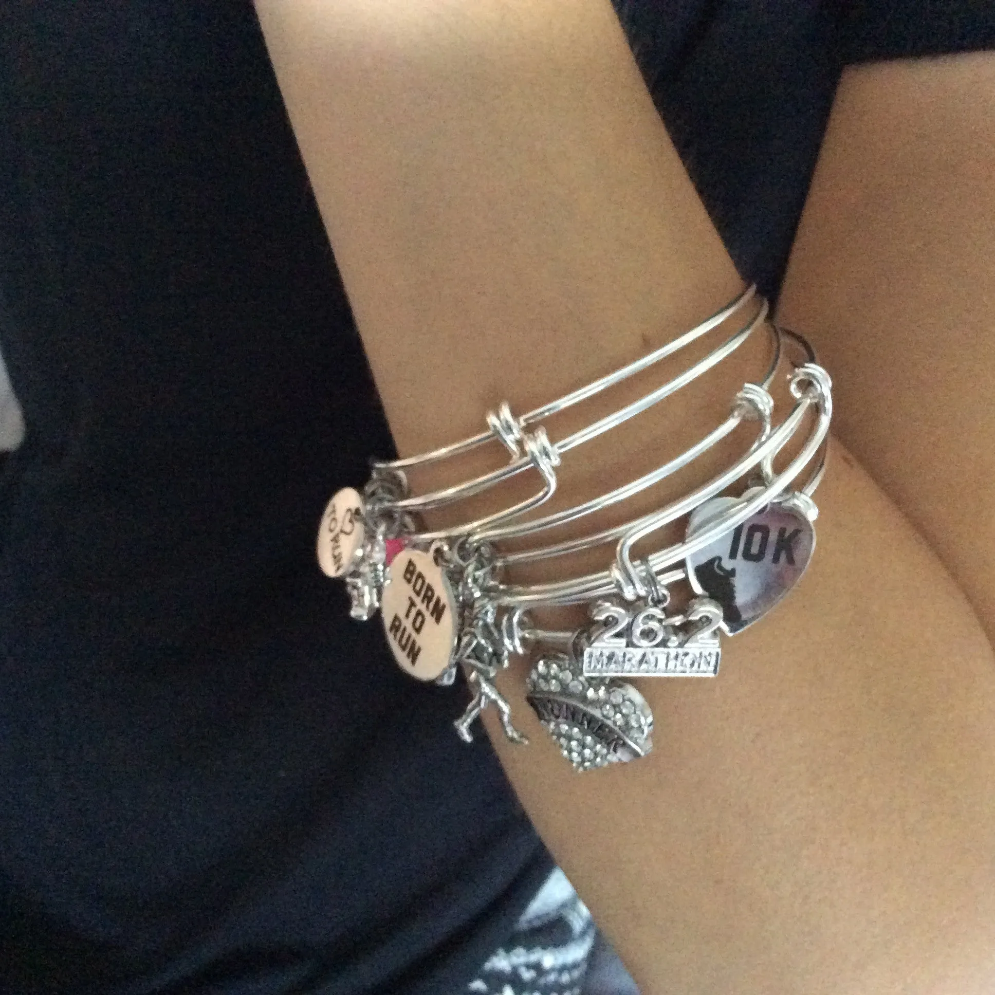 Strong is Beautiful Stainless Steel Charm on Silver Expandable Bracelet Adjustable Wire Bangle Handmade Stacking Gift Trendy