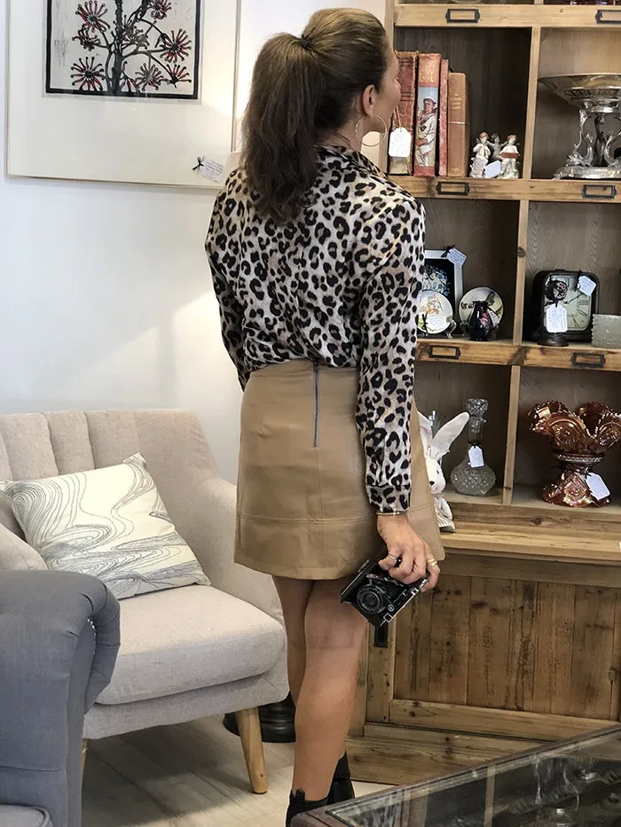 Tan Leatherette Mini Skirt