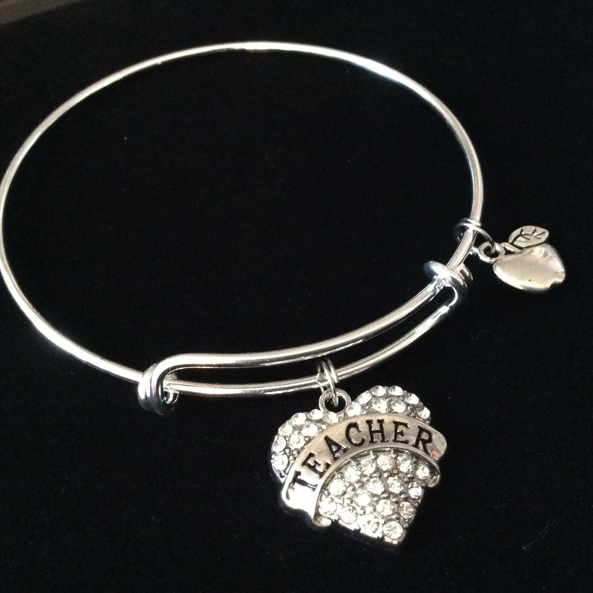 Teacher Heart Charm on a Silver Expandable Bangle Bracelet Great Teacher Appreciation Gift