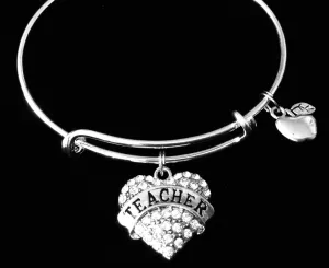 Teacher Heart Charm on a Silver Expandable Bangle Bracelet Great Teacher Appreciation Gift