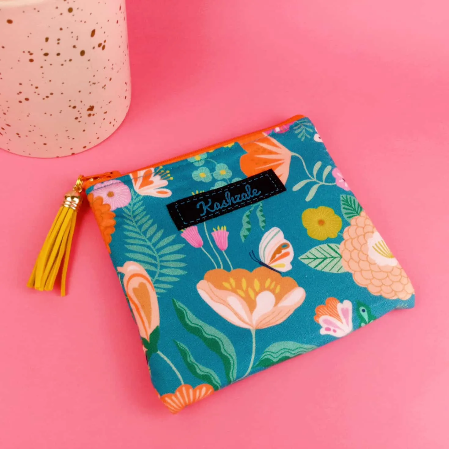 Teal and Peach Floral Coin Purse.