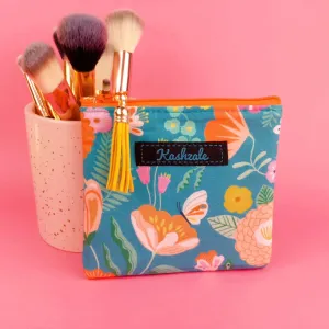 Teal and Peach Floral Coin Purse.