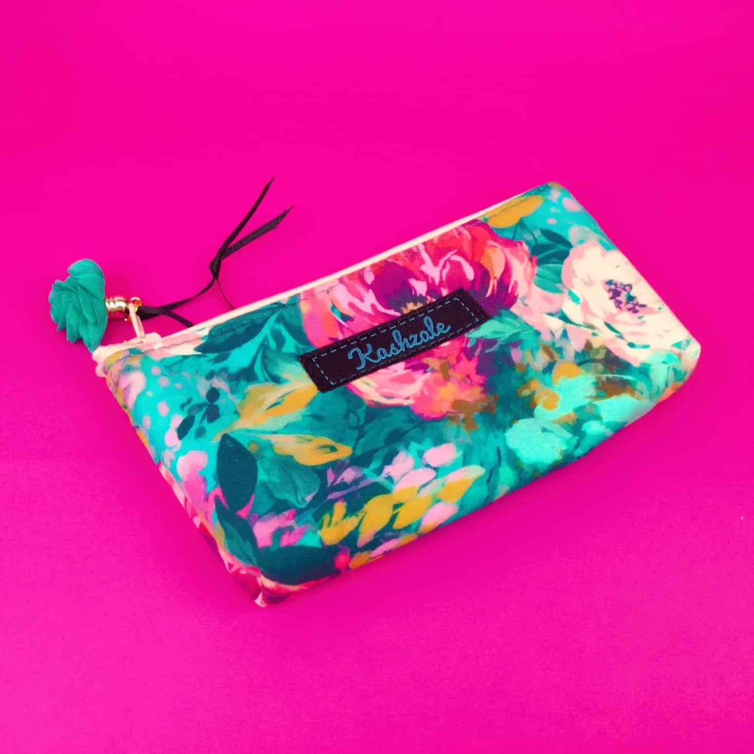 Teal and Pink Floral Sunglasses bag, glasses case.