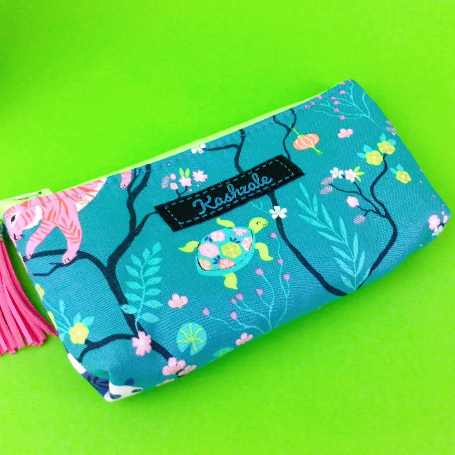 Teal Pandas and Tigers Sunglasses bag, glasses case. Teal Glasses Cases