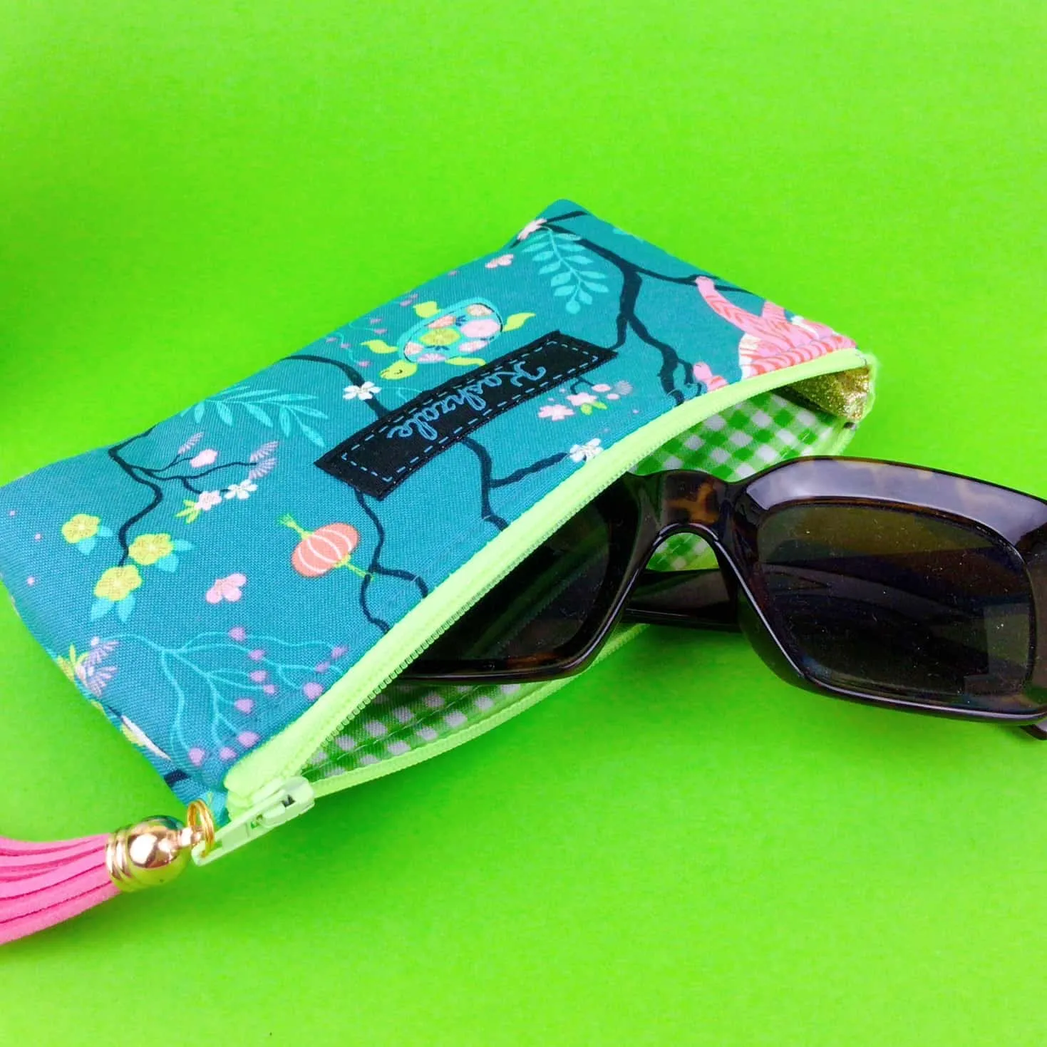 Teal Pandas and Tigers Sunglasses bag, glasses case. Teal Glasses Cases