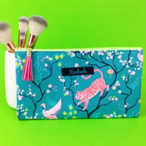 Teal Pandas and Tigers Zipper Pouch, Travel Pouch. Teal Travel Pouch