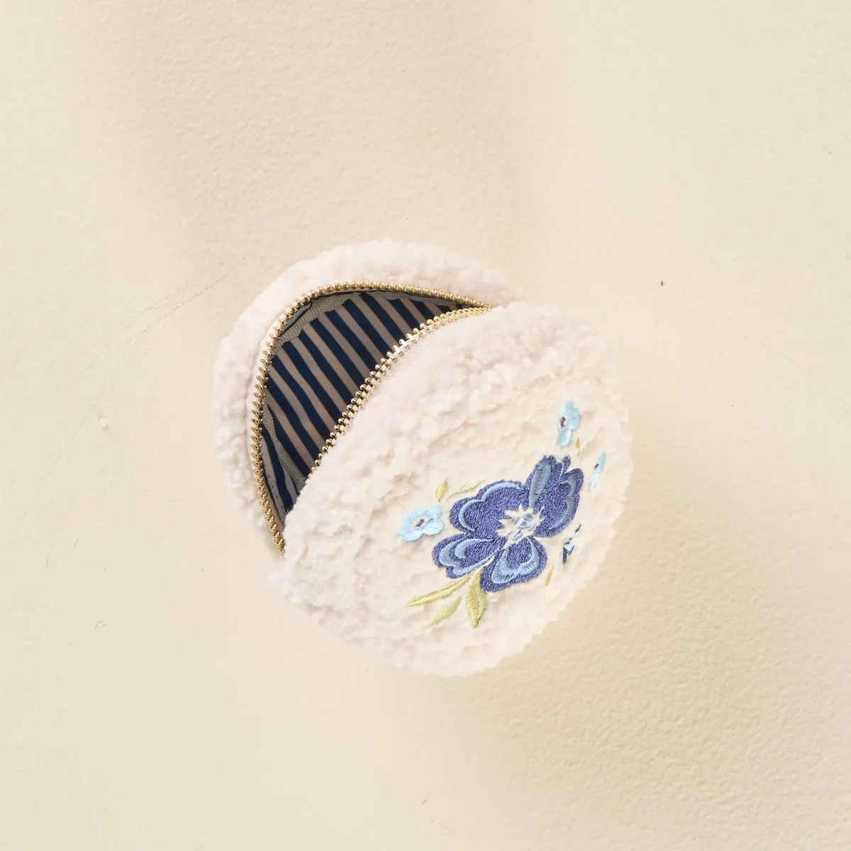 Teddy Pouch - Circle Blue Floral on White
