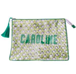 The Large India Bag - Green Floral - Monogrammed