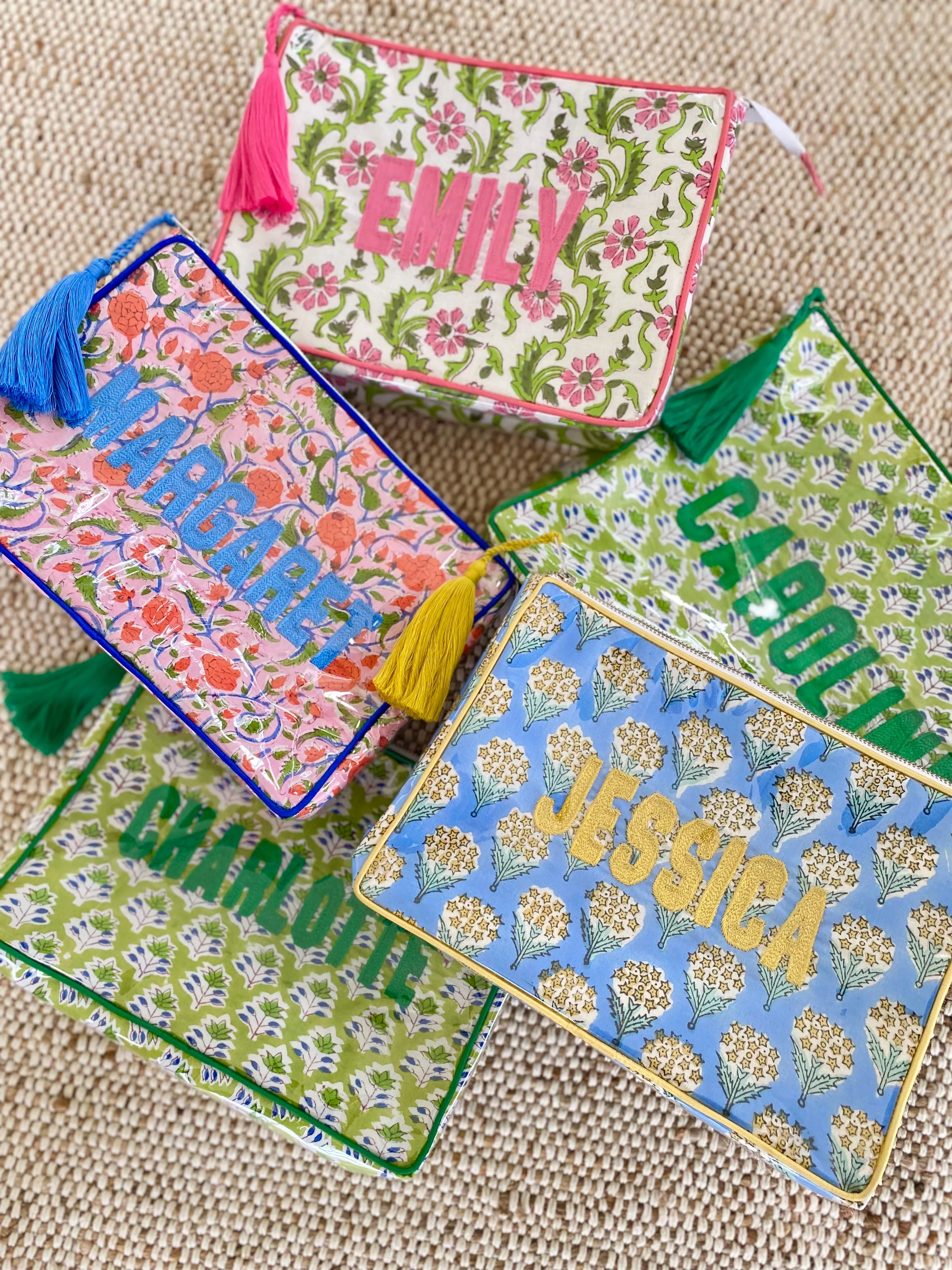 The Large India Bag - Green Floral - Monogrammed