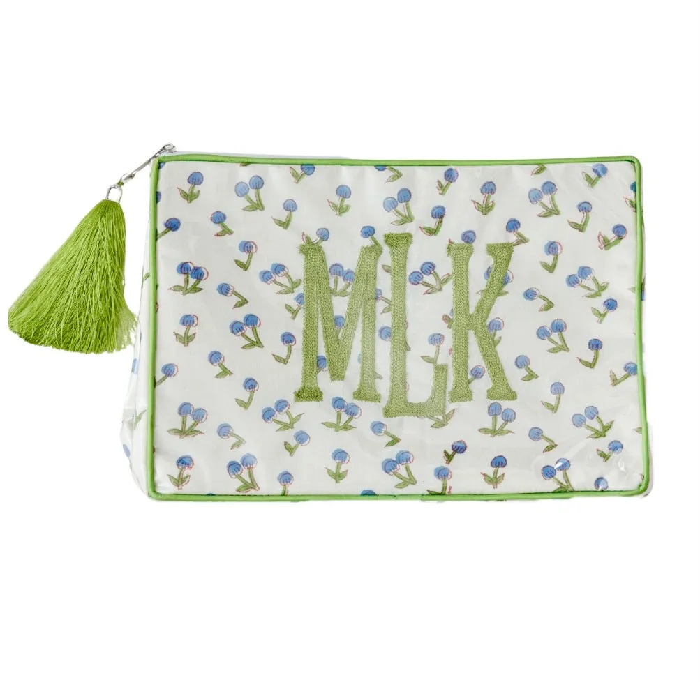 The Large India Bag - Periwinkle/Green - Monogrammed