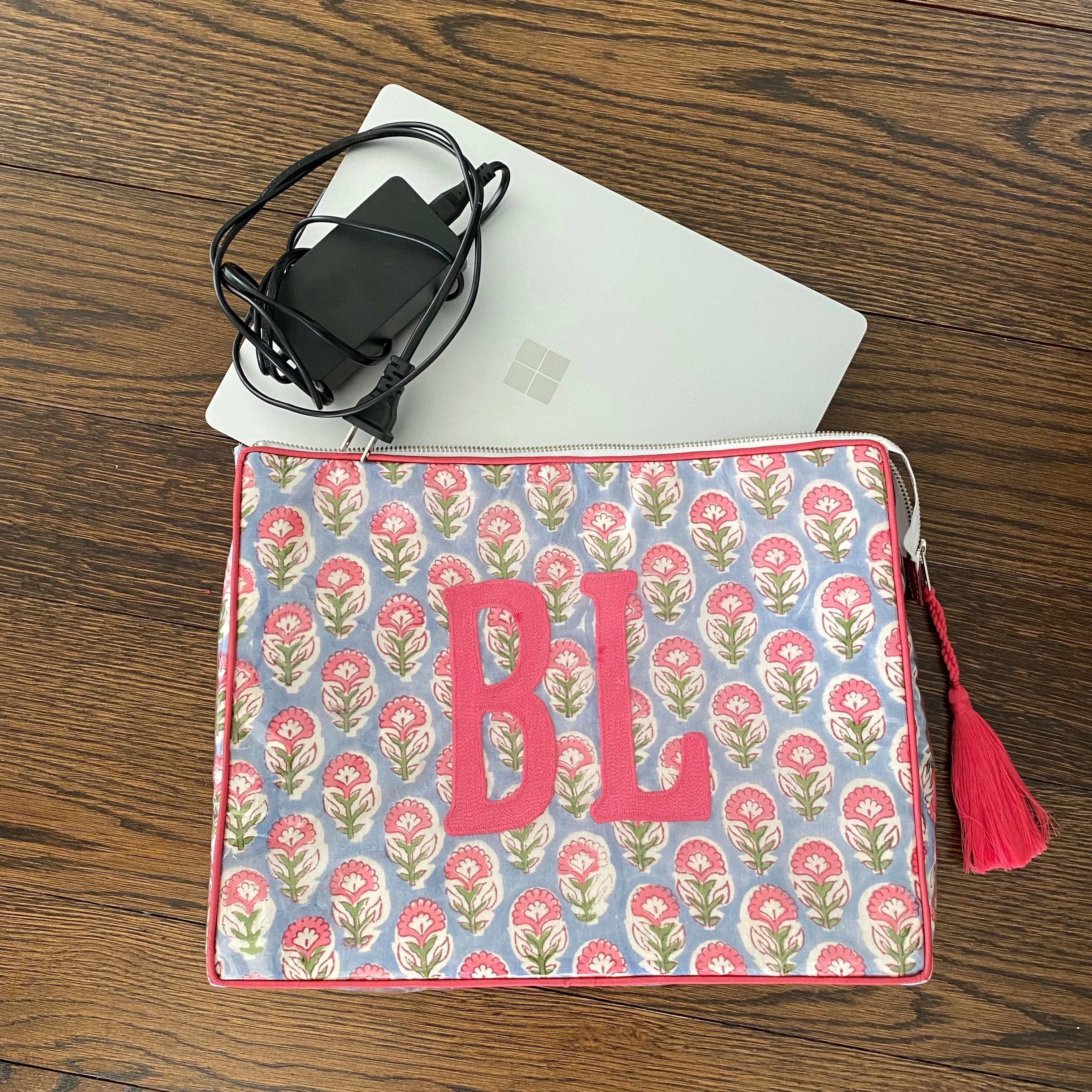 The Large India Bag - Periwinkle/Green - Monogrammed