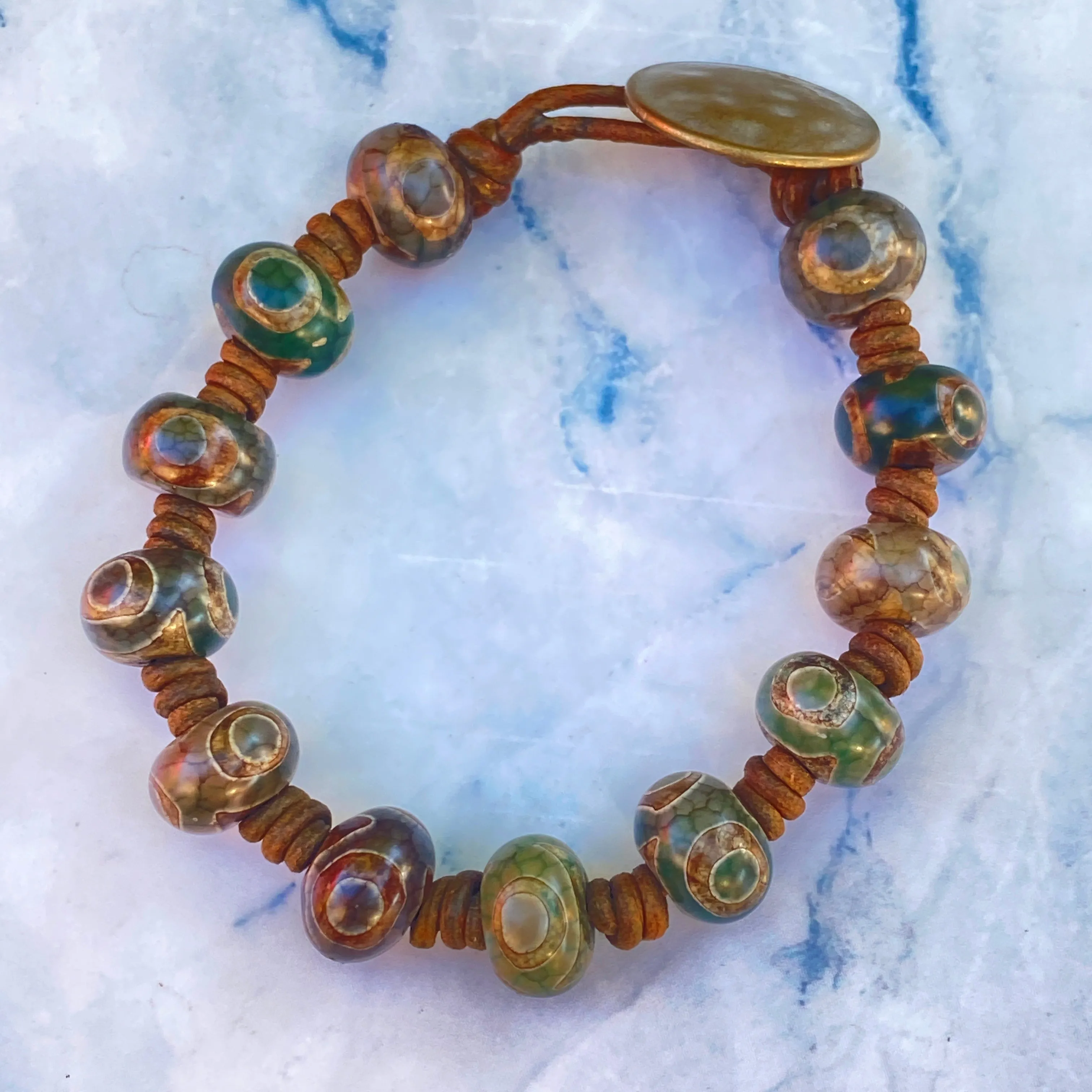 Tibetan Agate Leather Bracelet
