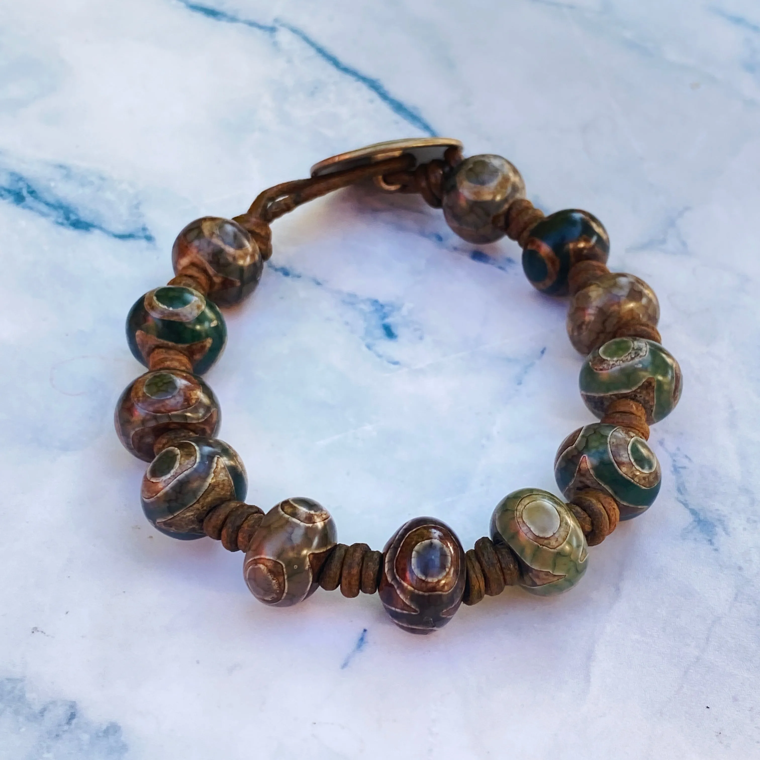 Tibetan Agate Leather Bracelet