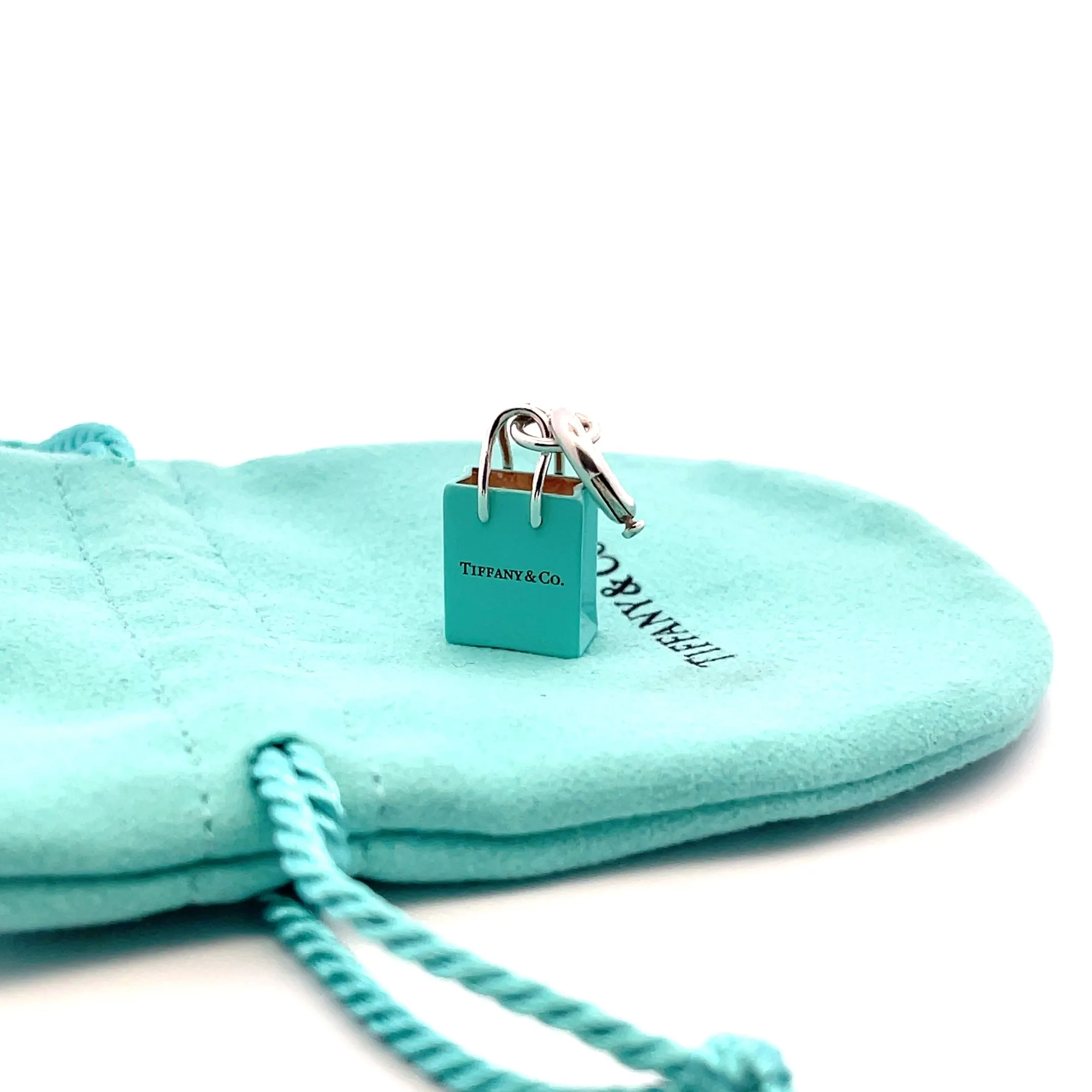 Tiffany & Co Blue Enamel Shopping Bag Charm Pendant