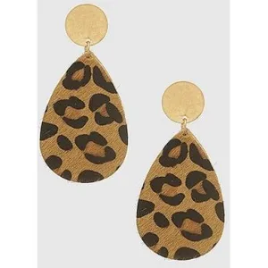 Tortoise Leatherette Teardrop Rond Metal Earrings