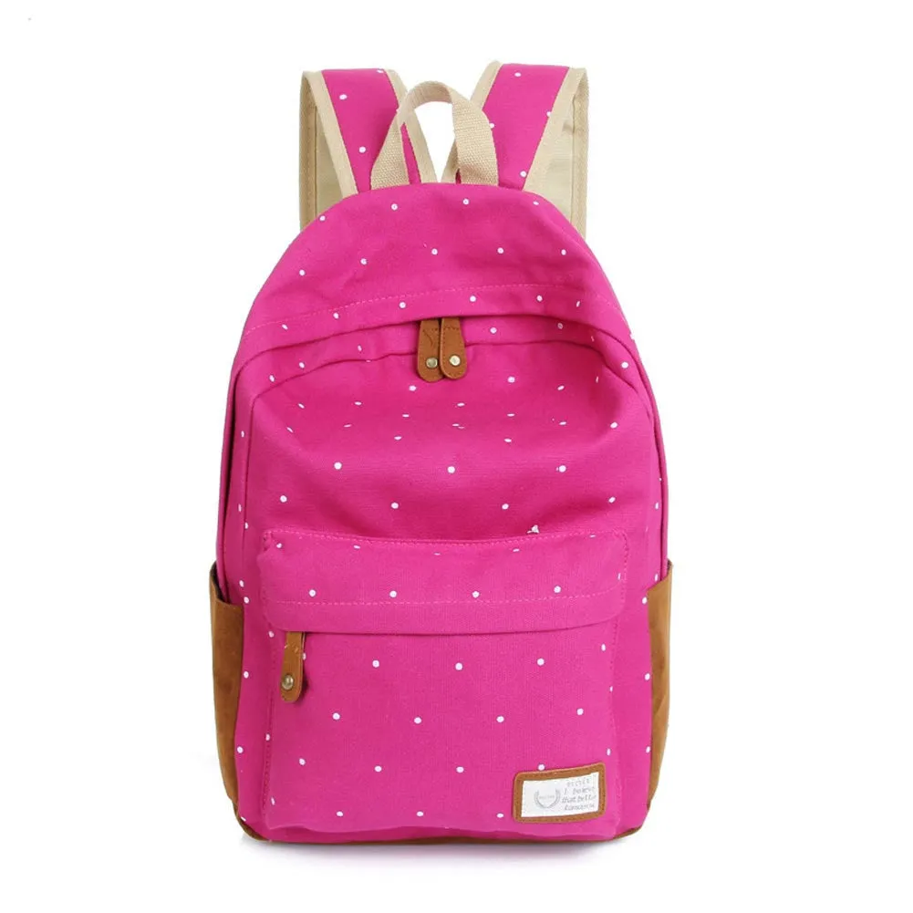 Trendy casual canvas backpack women fashion school bags for girls dot printing backpack shoulder bags mochila