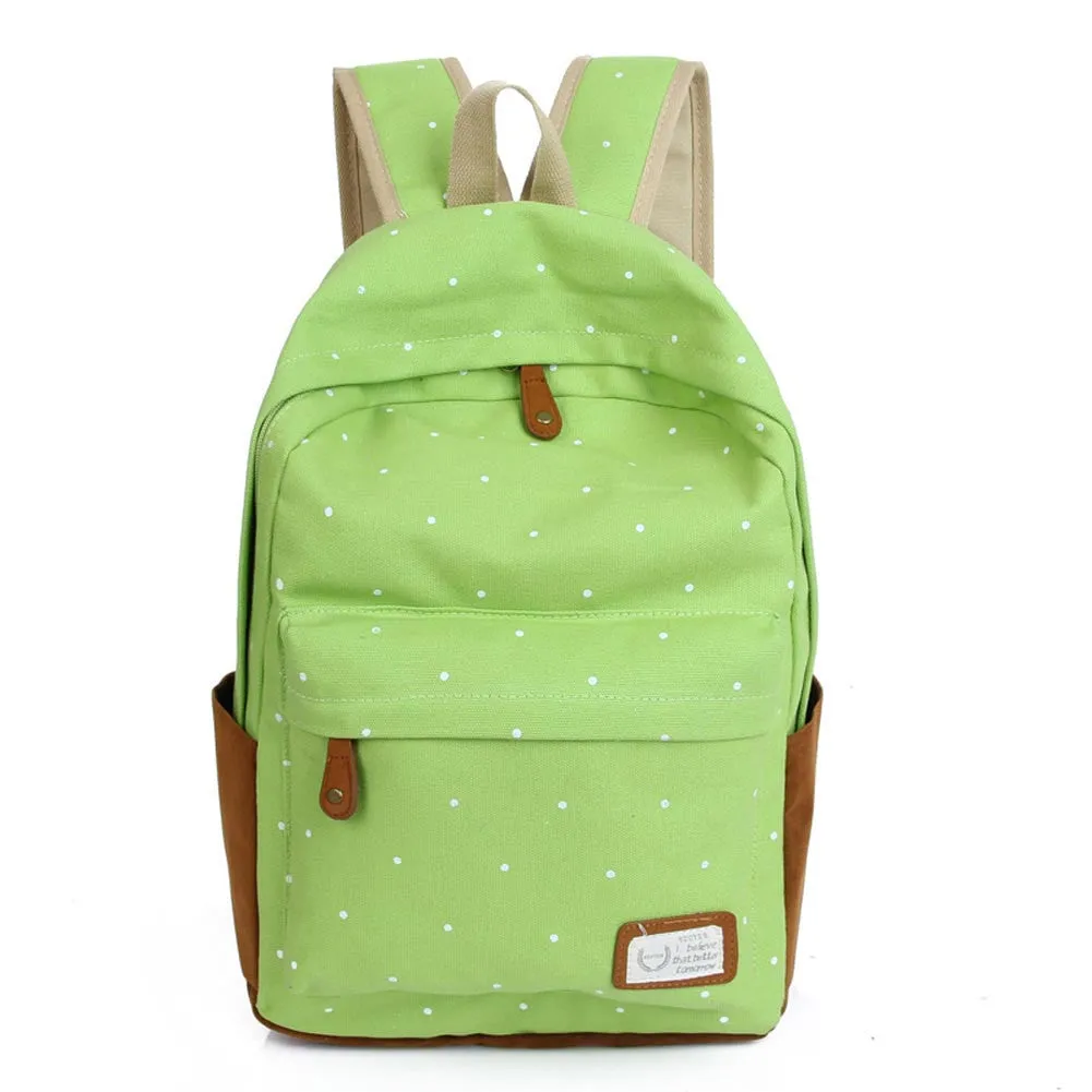 Trendy casual canvas backpack women fashion school bags for girls dot printing backpack shoulder bags mochila