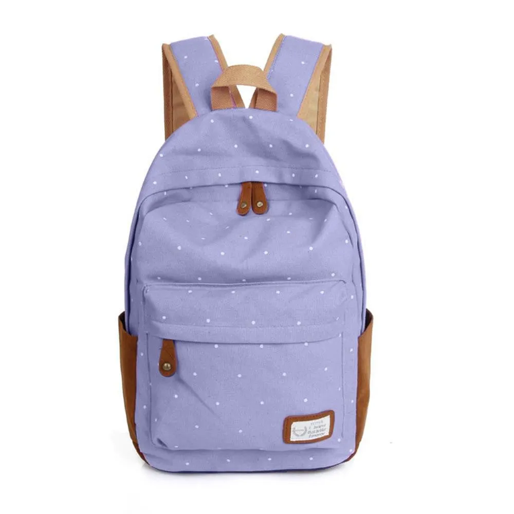 Trendy casual canvas backpack women fashion school bags for girls dot printing backpack shoulder bags mochila